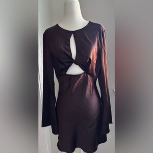 Forever 21 Chocolate Brown Long-Sleeve Cutout Dress